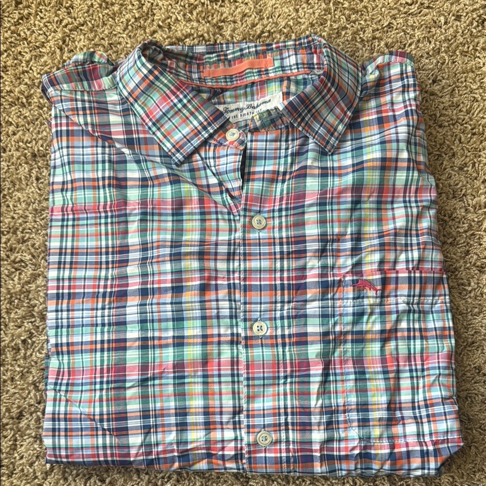 Tommy Bahama Blue and Red Casual Button Down Shirt